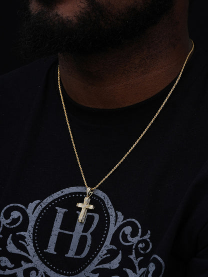 MOISSANITE Micropaved Iced Out Cross Pendant - 14k Yellow Gold Vermeil Or 925 Silver - Small 1.5"