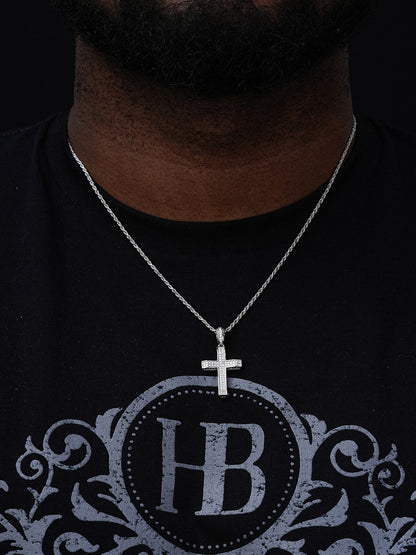 MOISSANITE Micropaved Iced Out Cross Pendant - 14k Yellow Gold Vermeil Or 925 Silver - Small 1.5"