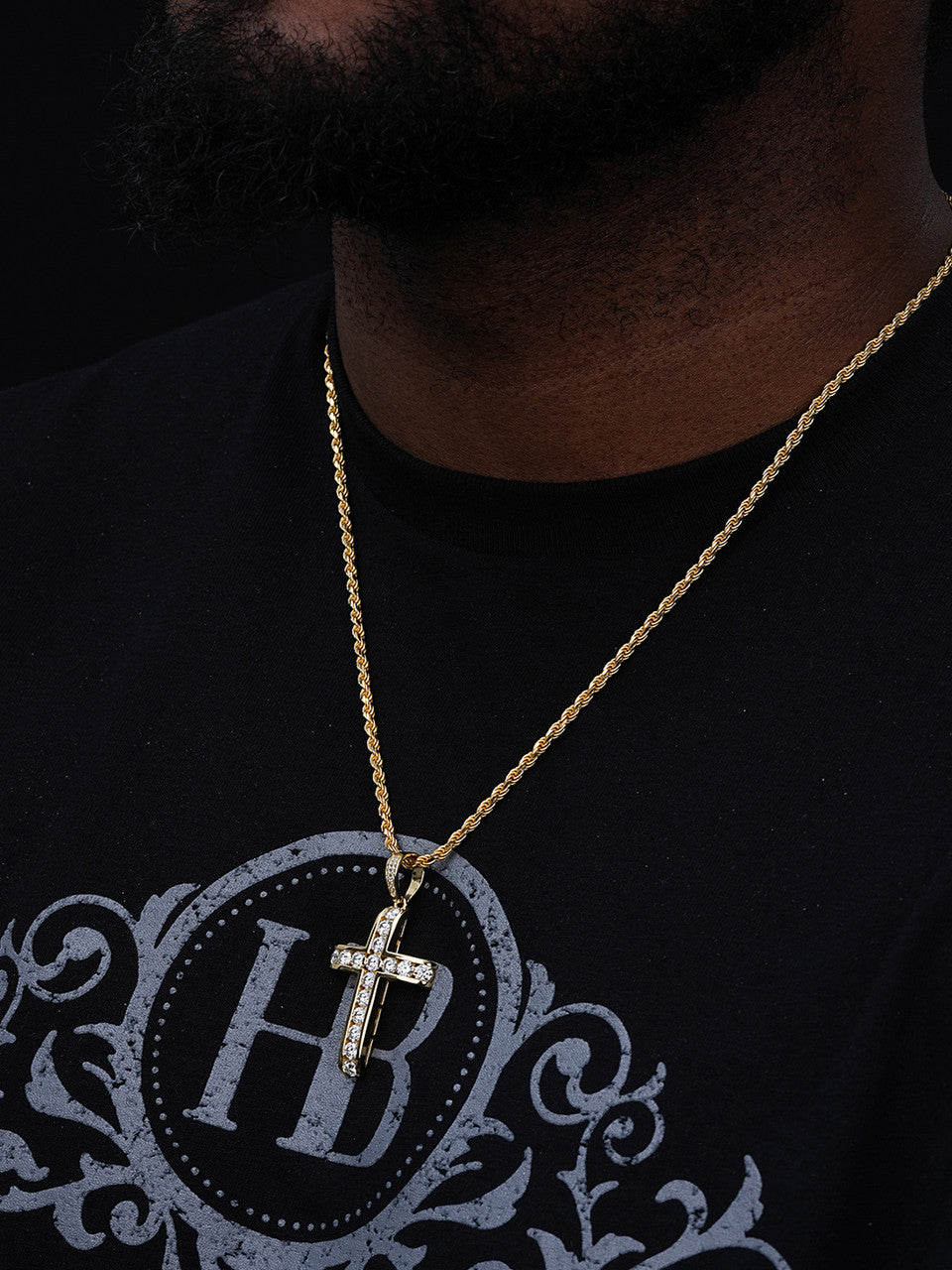 Real 925 Silver Gold Iced Channel Set Mens Hip Hop Tennis Cross