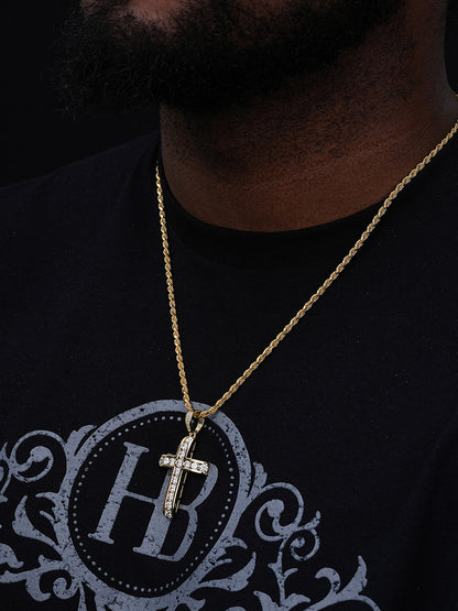 MOISSANITE Bust Down Channel Set Tennis Cross Pendant - 14k Gold Vermeil Or 925 Silver - Medium 2"