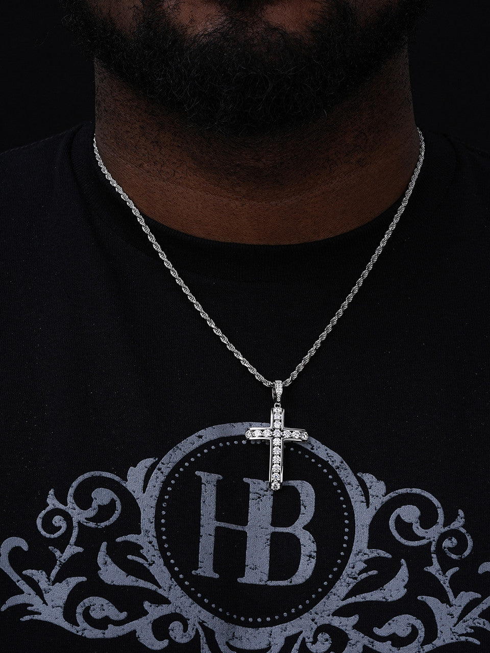 Real Solid 925 Silver Icy Channel Set Tennis Cross CZ W. Chain Men's ICED