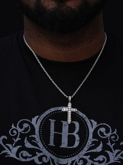Real Solid 925 Silver Icy Channel Set Tennis Cross CZ W. Chain Men's ICED