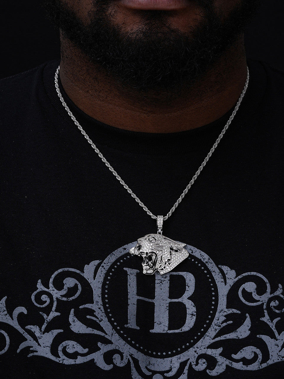 MOISSANITE Panther Iced Out Pendant - 14k Gold Vermeil Or 925 Silver - Medium 2"