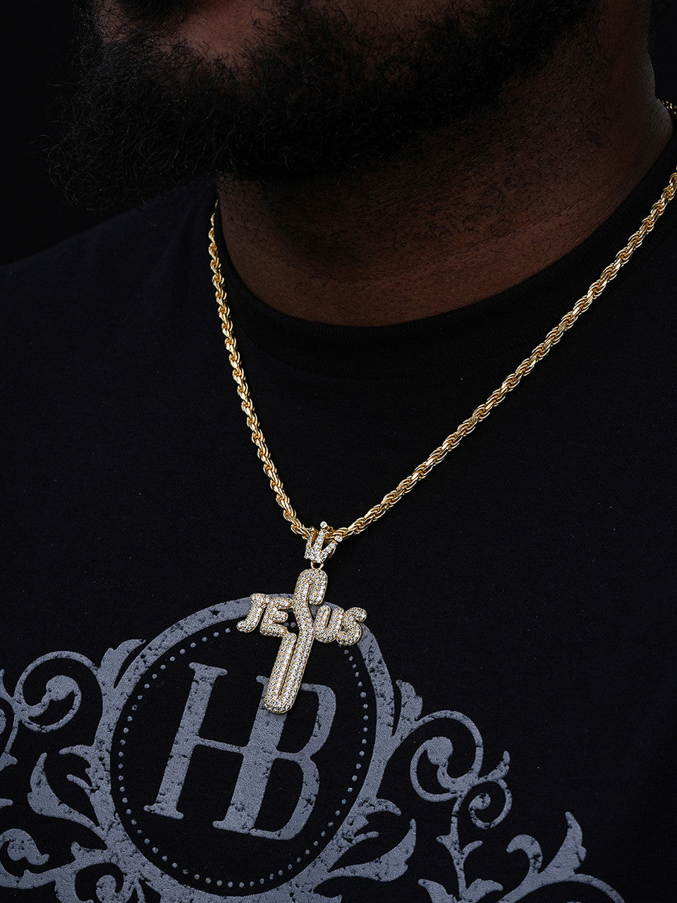 Cross W. Crown Jesus Piece Pendant - 14k Gold Vermeil Or 925 Silver - CZ Stones - Large 2.5"