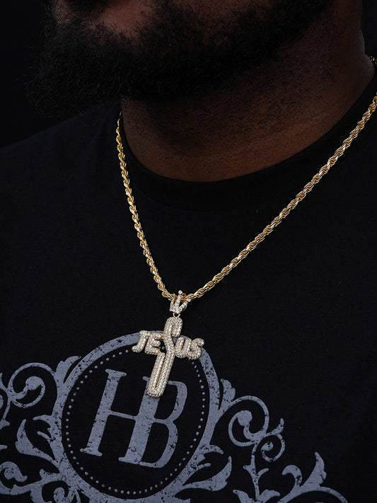 Cross W. Crown Jesus Piece Pendant - 14k Gold Vermeil Or 925 Silver - CZ Stones - Large 2.5"