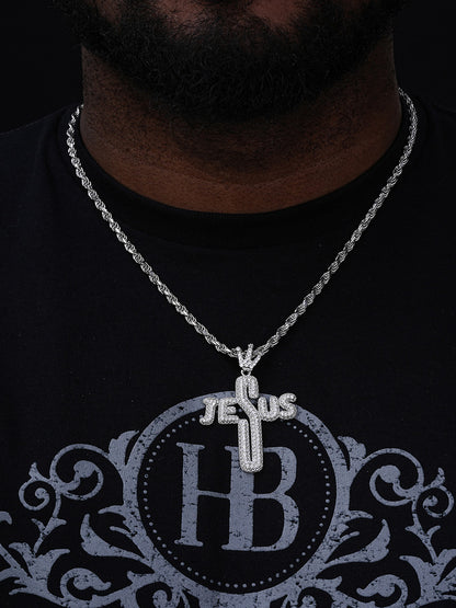 Cross W. Crown Jesus Piece Pendant - 14k Gold Vermeil Or 925 Silver - CZ Stones - Large 2.5"