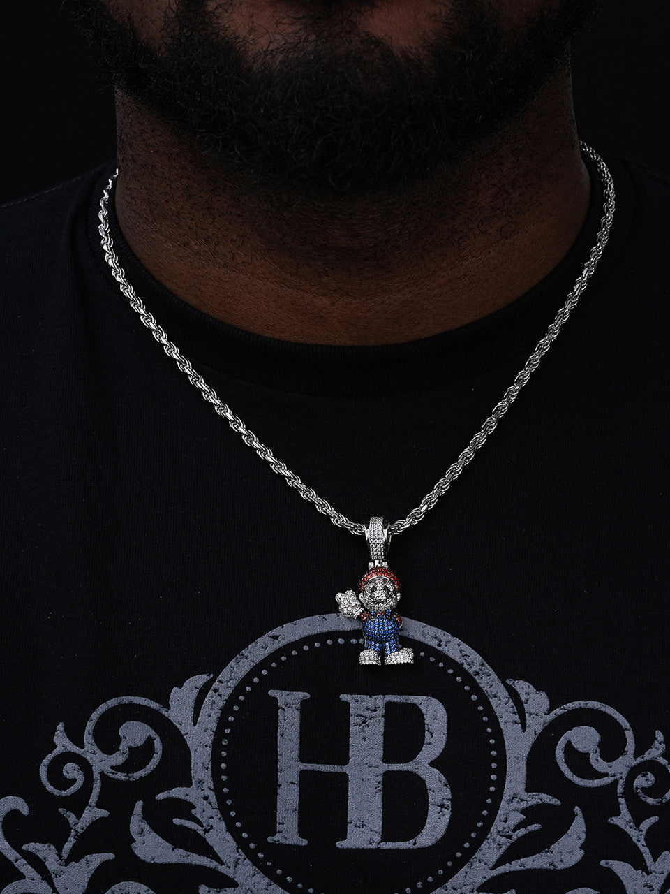 Super Mario Bros Iced Out Pendant - 14k Gold Vermeil Or 925 Silver - CZ Stones - Medium 2"