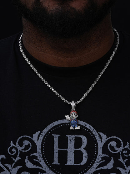 Super Mario Bros Iced Out Pendant - 14k Gold Vermeil Or 925 Silver - CZ Stones - Medium 2"