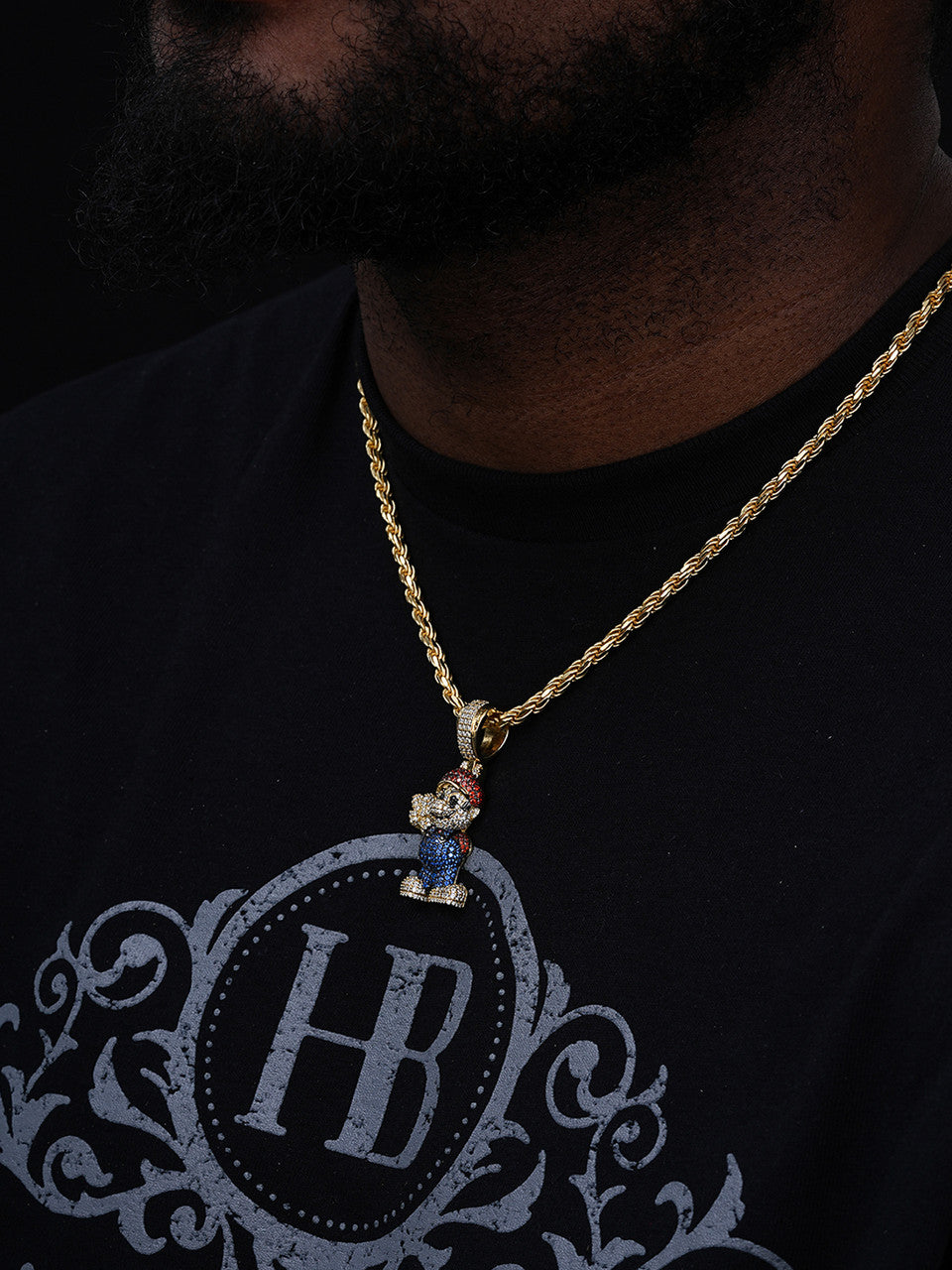 Super Mario Bros Iced Out Pendant - 14k Gold Vermeil Or 925 Silver - CZ Stones - Medium 2"