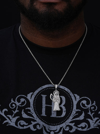 Santa Muerte Grim Reaper Iced Out Pendant - 14k Gold Vermeil Or 925 Silver - CZ Stones - Large 2.5"