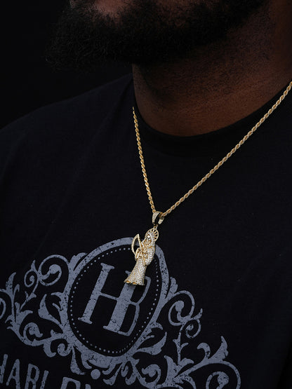 Santa Muerte Grim Reaper Iced Out Pendant - 14k Gold Vermeil Or 925 Silver - CZ Stones - Large 2.5"