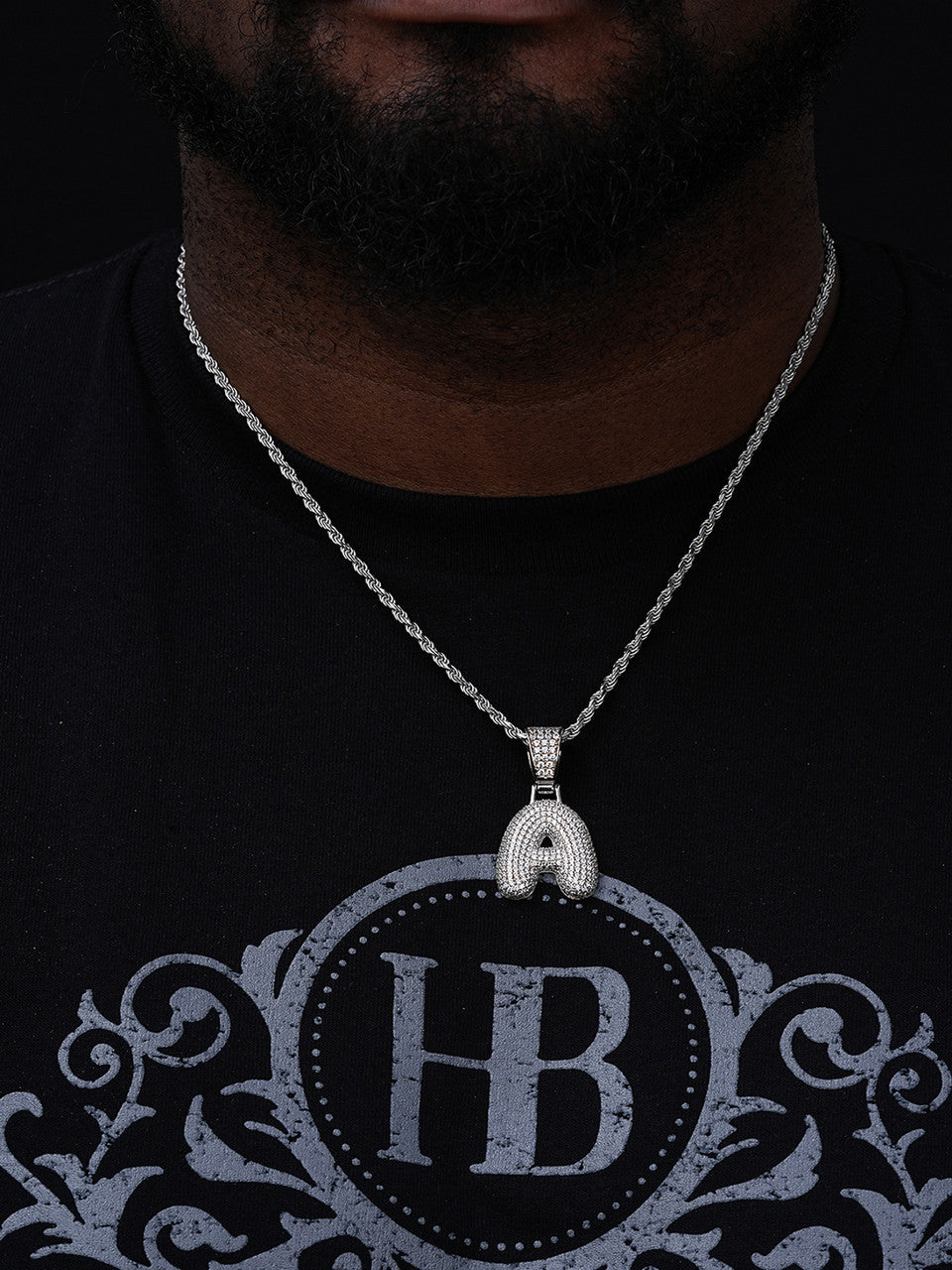 MOISSANITE A - Z Initials Bubble Letter Iced Out Pendant - 14k Yellow/Rose Gold Vermeil or 925 Silver - Small 1"