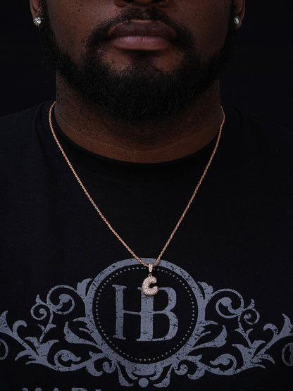 MOISSANITE A - Z Initials Bubble Letter Iced Out Pendant - 14k Yellow/Rose Gold Vermeil or 925 Silver - Small 1"