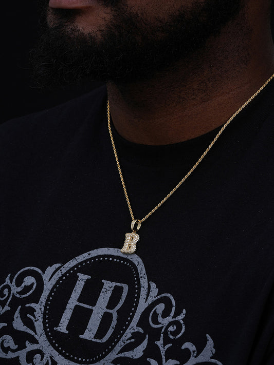 MOISSANITE A - Z Initials Bubble Letter Iced Out Pendant - 14k Yellow/Rose Gold Vermeil or 925 Silver - Small 1"