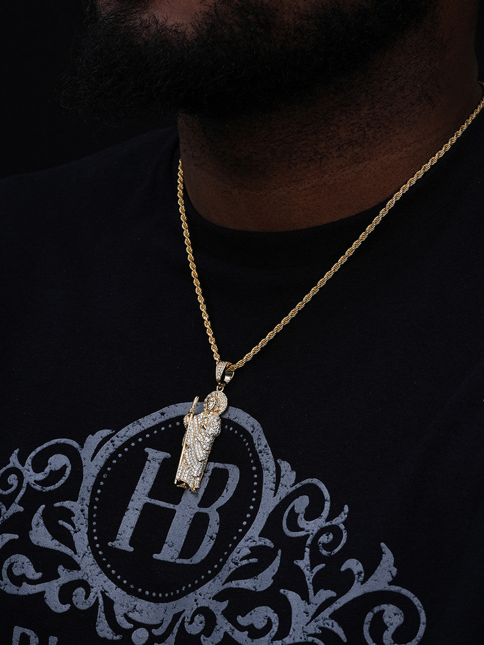 MOISSANITE St Jude San Judas Tadeo Pendant - 14K Gold Vermeil Or 925 Silver - Large 3"