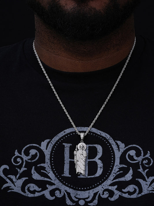 St Jude San Judas Tadeo Pendant - 14k Gold Vermeil Or 925 Silver - CZ Stones - Large 3"