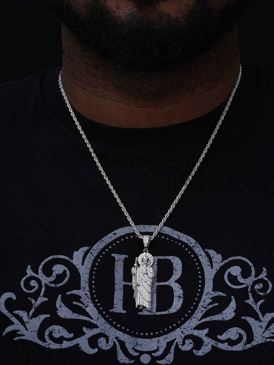 MOISSANITE St Jude San Judas Tadeo Pendant - 14K Gold Vermeil Or 925 Silver - Large 3"