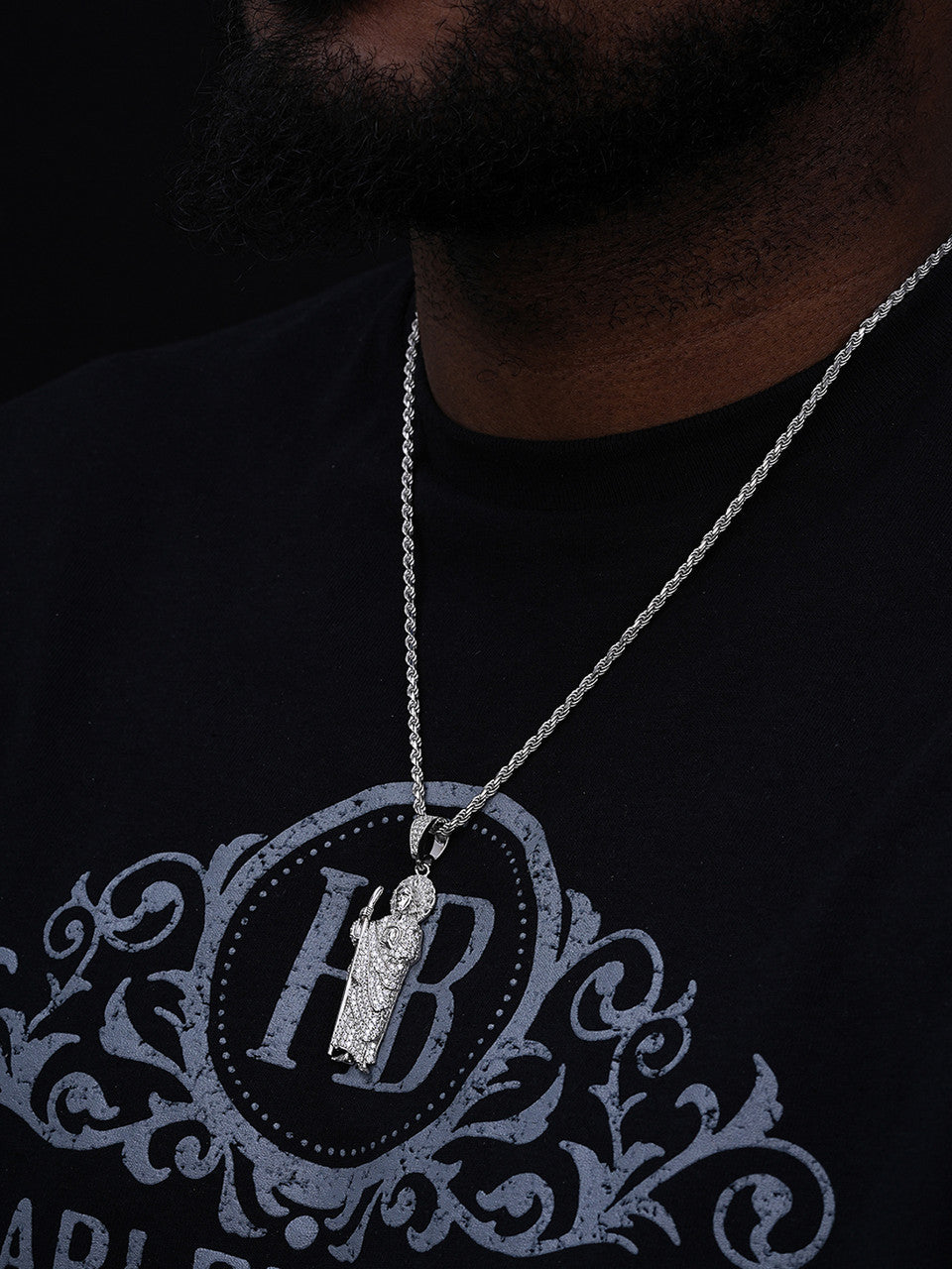 St Jude San Judas Tadeo Pendant - 14k Gold Vermeil Or 925 Silver - CZ Stones - Large 3"