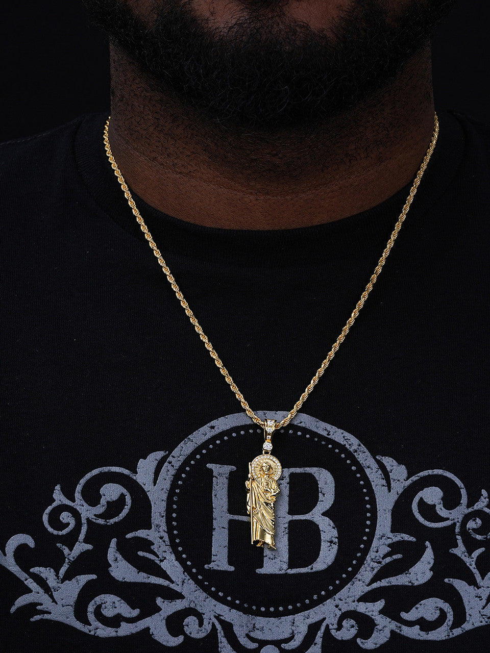 St Jude Tadeo Iced Pendant - 14k Gold Vermeil Or 925 Silver - CZ Stones - Large 2.5"