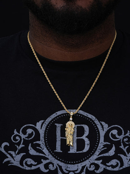 St Jude Tadeo Iced Pendant - 14k Gold Vermeil Or 925 Silver - CZ Stones - Large 2.5"