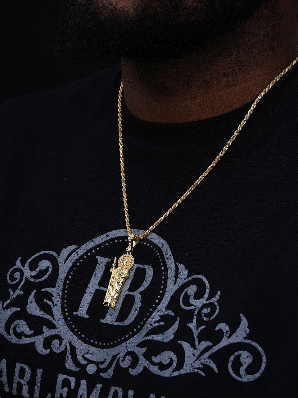 MOISSANITE St Jude Tadeo Iced Pendant - 14k Gold Vermeil Or 925 Silver - Large 2.5"