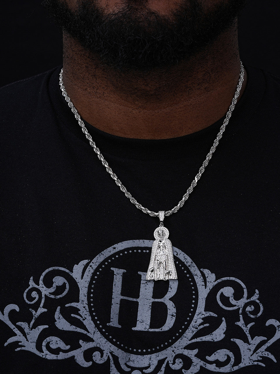 Real 925 Silver / Gold Saint St Lazarus Iced CZ Necklace Pendant