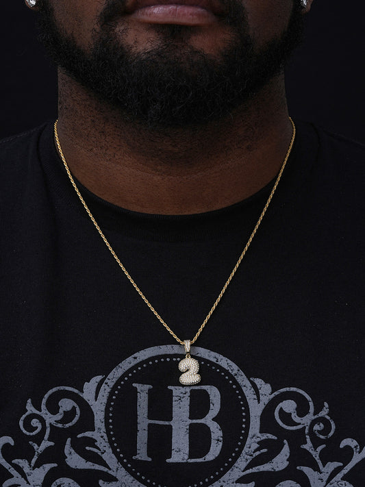 0-9 Bubble Numbers Iced Out Pendant - 14k Yellow/Rose Gold Vermeil Or 925 Silver - CZ Stones - Small 1"