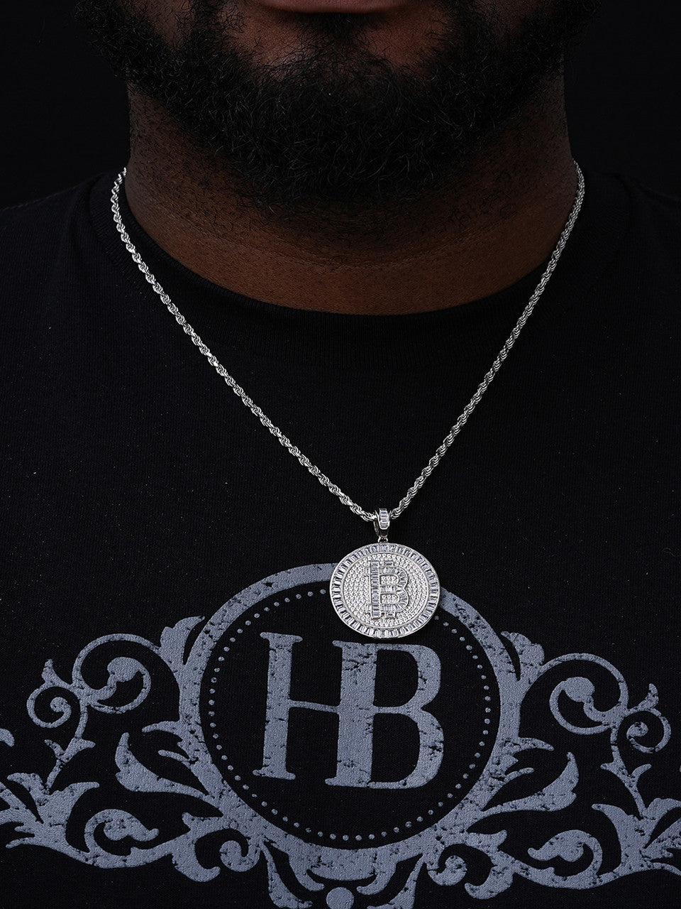 BITCOIN Hip Hop Medallion Pendant - 14k Gold Vermeil Or 925 Silver - CZ Stones - Medium 1.75"