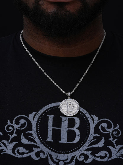 BITCOIN Hip Hop Medallion Pendant - 14k Gold Vermeil Or 925 Silver - CZ Stones - Medium 1.75"