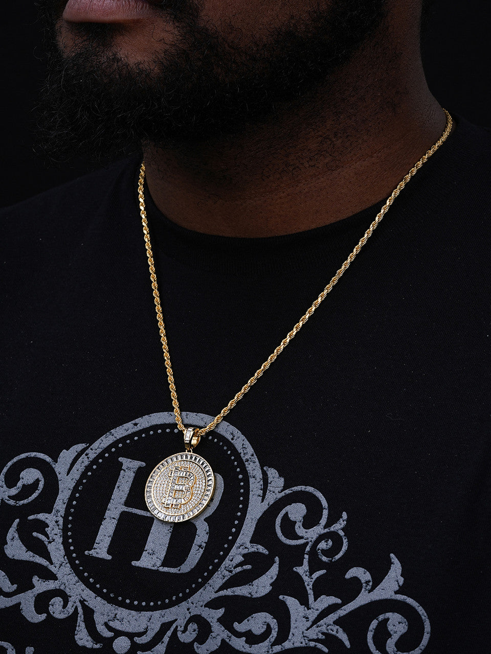 BITCOIN Hip Hop Medallion Pendant - 14k Gold Vermeil Or 925 Silver - CZ Stones - Medium 1.75"