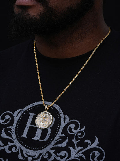 BITCOIN Hip Hop Medallion Pendant - 14k Gold Vermeil Or 925 Silver - CZ Stones - Medium 1.75"