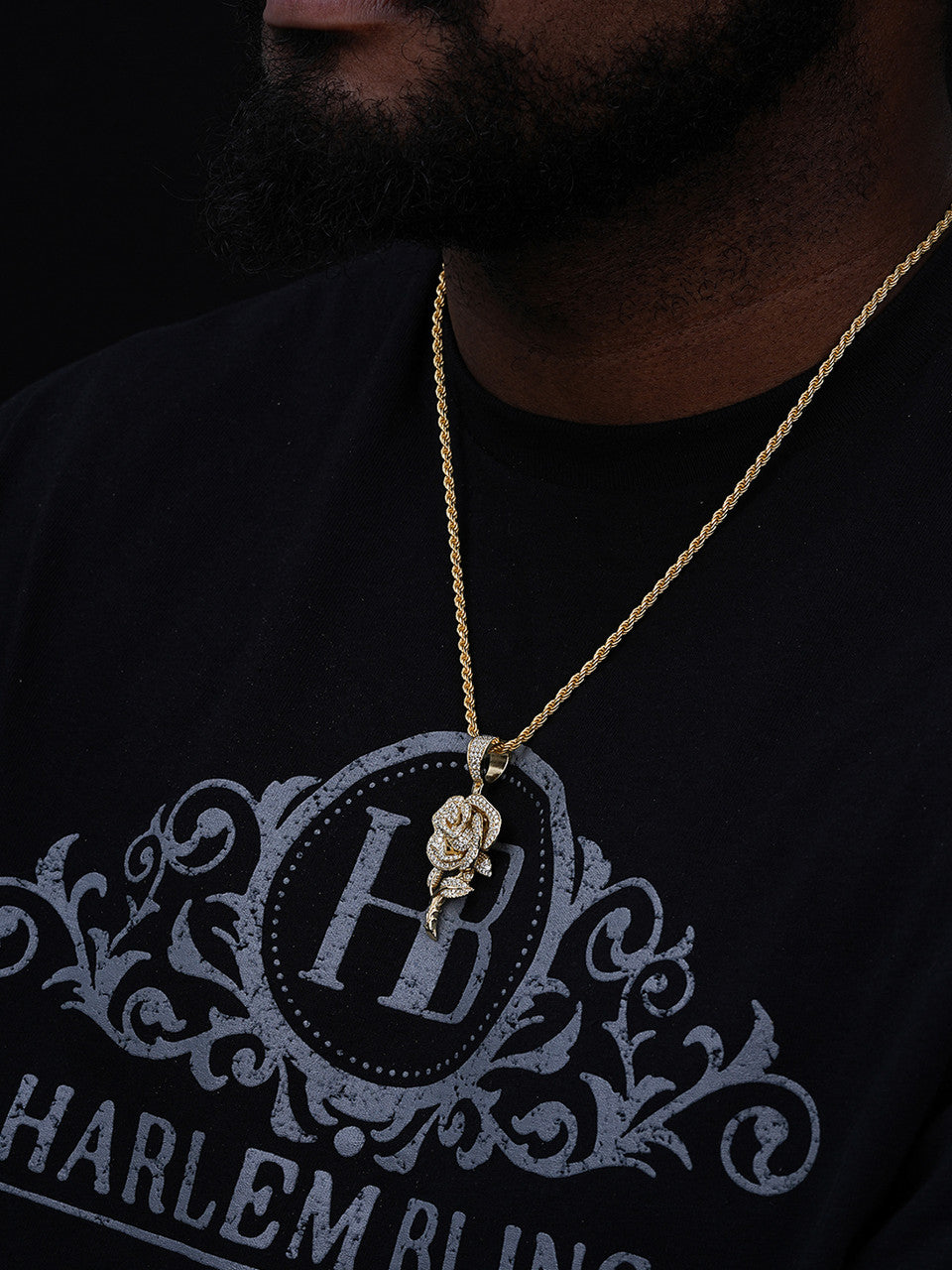 Rose Flower Iced Out Pendant - 14k Gold Vermeil Or 925 Silver - CZ Stones - Medium 2.25"