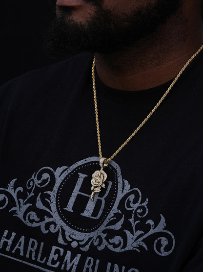 Rose Flower Iced Out Pendant - 14k Gold Vermeil Or 925 Silver - CZ Stones - Medium 2.25"