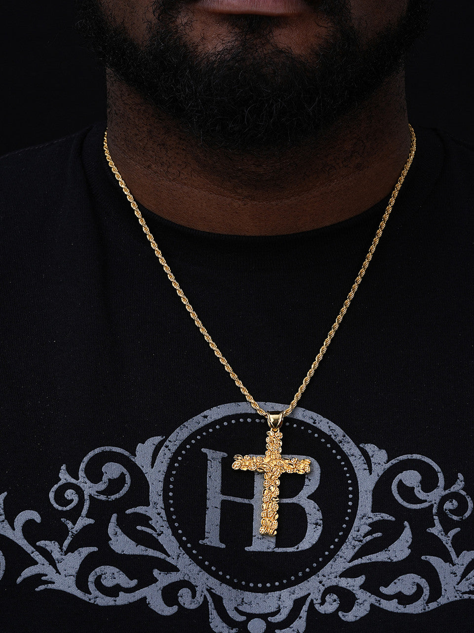 Handmade Special Nugget Cross Pendant - 14k Gold Vermeil 925 Silver - Large 2.5"