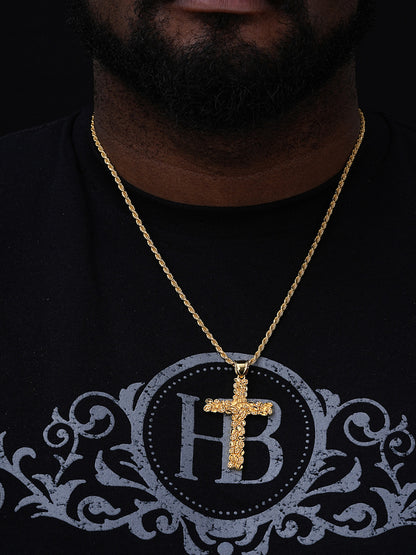 Handmade Special Nugget Cross Pendant - 14k Gold Vermeil 925 Silver - Large 2.5"