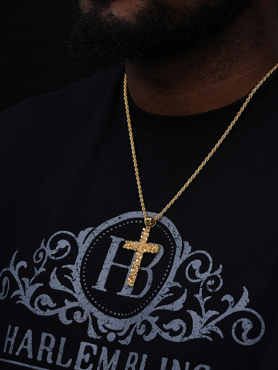 Handmade Special Nugget Cross Pendant - 14k Gold Vermeil 925 Silver - Large 2.5"