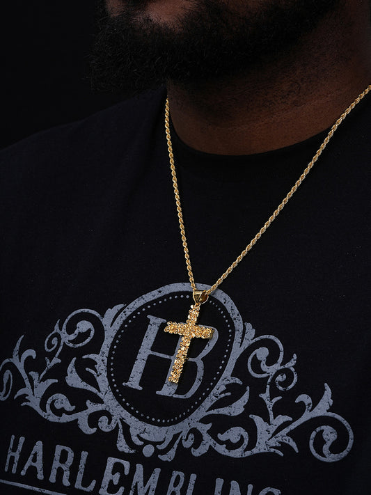 Handmade Special Nugget Cross Pendant - 14k Gold Vermeil 925 Silver - Large 2.5"