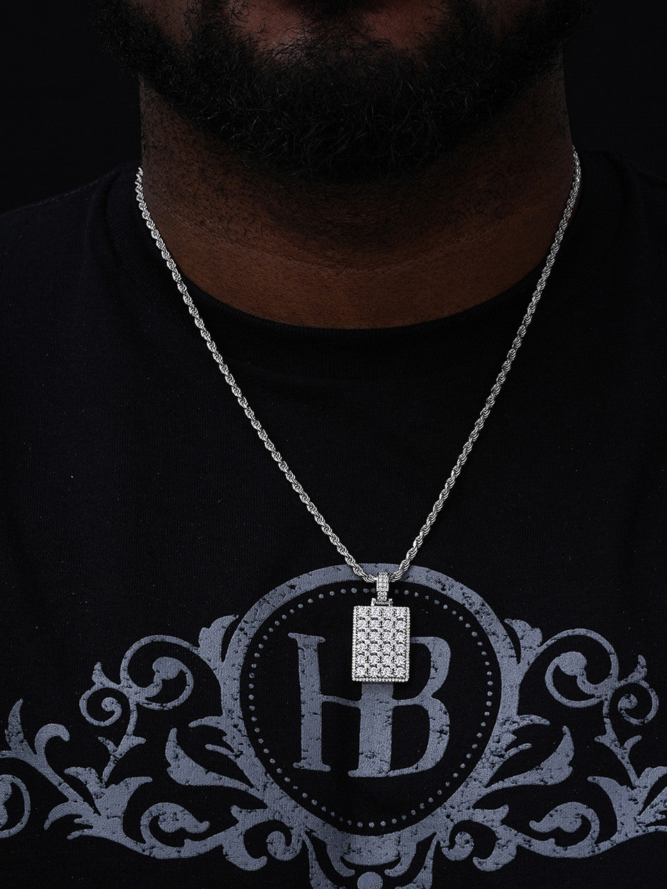 MOISSANITE Men's Dog Tag Pendant ICY Diamond Pendant - 14k Gold Vermeil Or 925 Silver - Small 1.5"