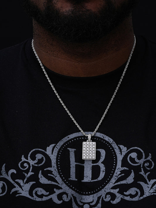 MOISSANITE Men's Dog Tag Pendant ICY Diamond Pendant - 14k Gold Vermeil Or 925 Silver - Small 1.5"