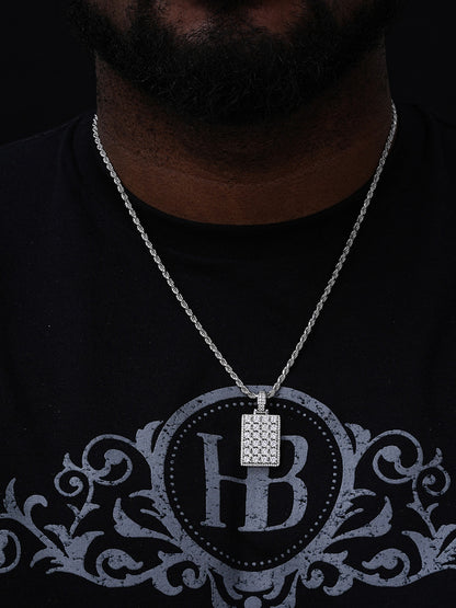 Men's Dog Tag Pendant ICY Diamond Pendant - 14k Gold Vermeil Or 925 Silver - CZ Stones - Small 1.5"