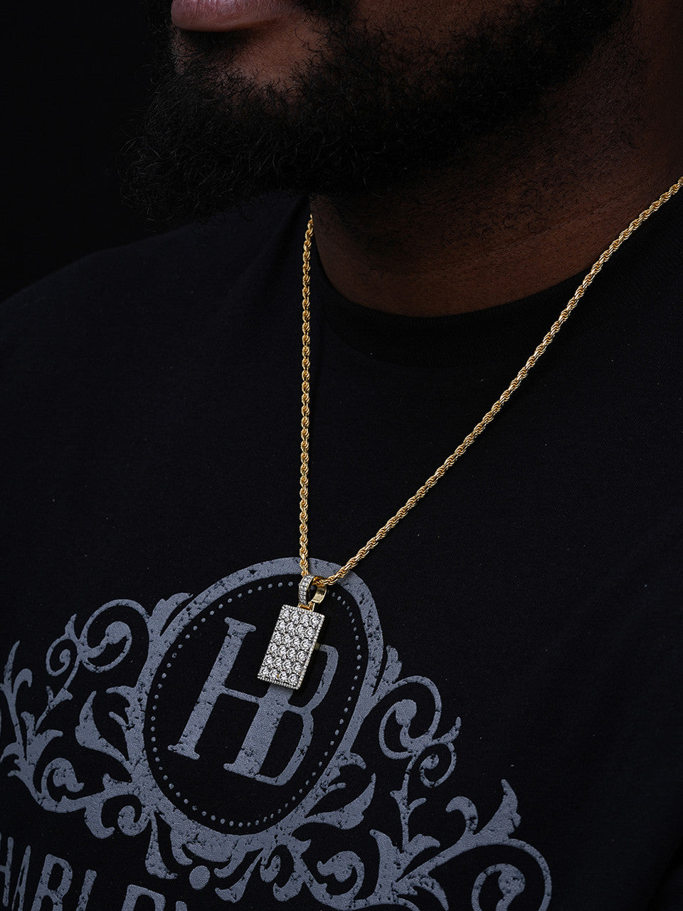 Men's Dog Tag Pendant ICY Diamond Pendant - 14k Gold Vermeil Or 925 Silver - CZ Stones - Small 1.5"