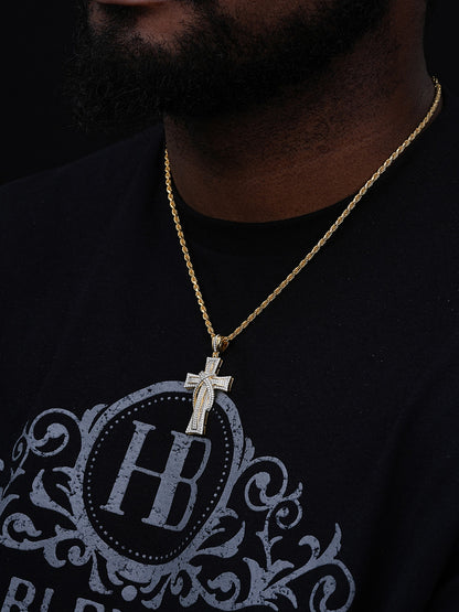 90s Classic Bust Down Cross Pendant - 14k Yellow Gold Vermeil Or 925 Silver - CZ Stones - Medium 2"