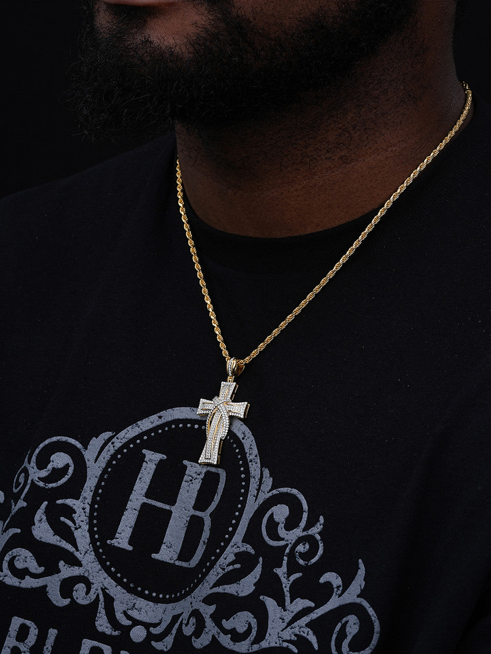 MOISSANITE 90s Classic Bust Down Cross - 14k Yellow Gold Vermeil Or 925 Silver - Medium 2"