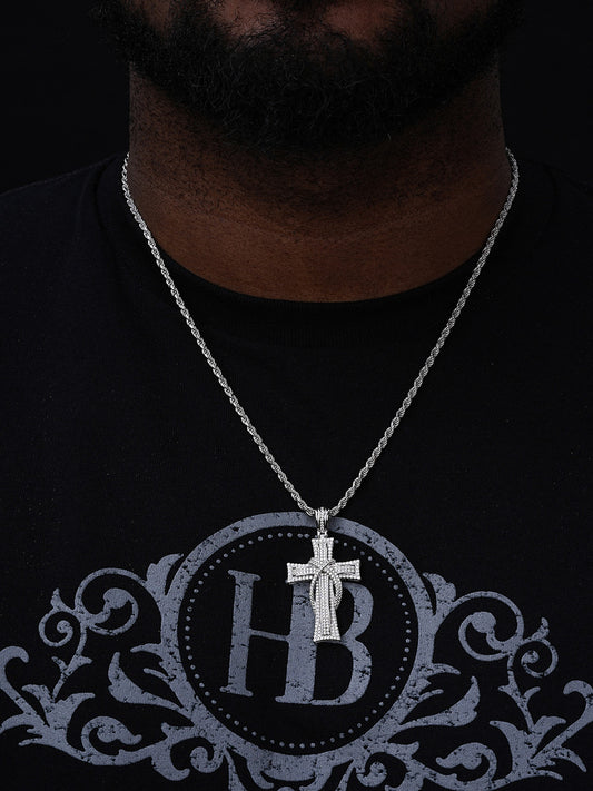 90s Classic Bust Down Cross Pendant - 14k Yellow Gold Vermeil Or 925 Silver - CZ Stones - Medium 2"