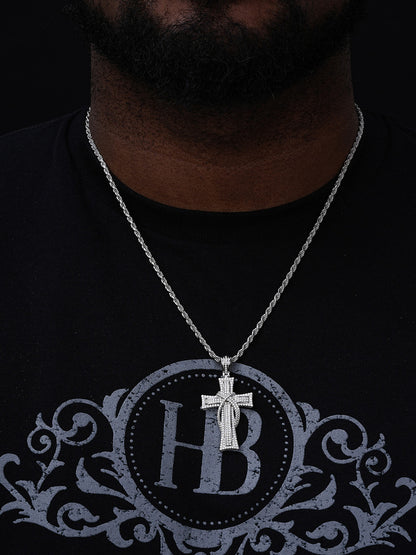 MOISSANITE 90s Classic Bust Down Cross - 14k Yellow Gold Vermeil Or 925 Silver - Medium 2"