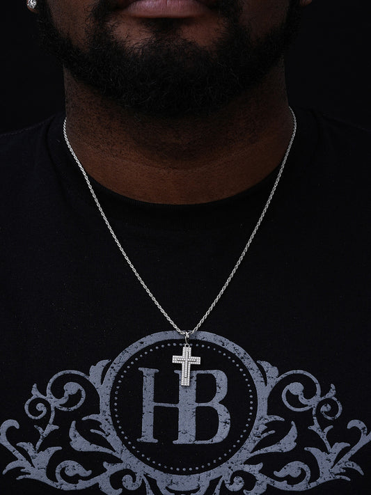 Miami Iced Hip Hip Cross Pendant - 14k Gold Vermeil Or 925 Silver - CZ Stones - Small 1"
