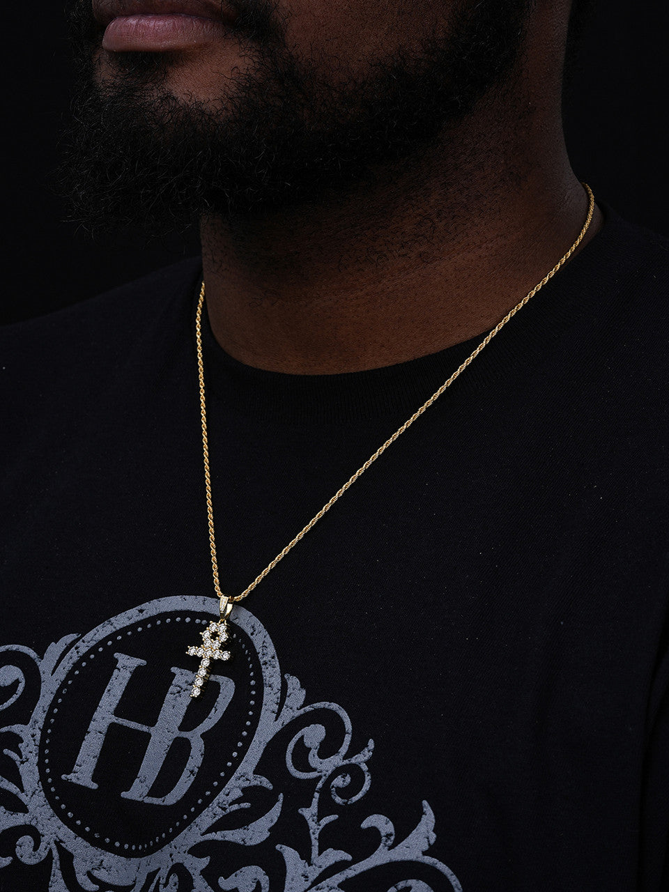 Egyptian Ankh Tennis Cross - 14k Yellow Gold Vermeil Or 925 Silver - CZ Stones - Small 1.5"