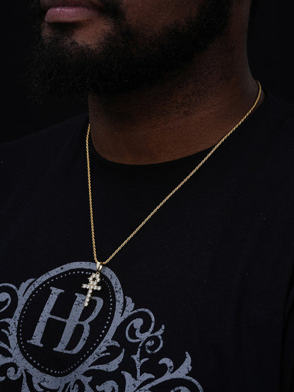Egyptian Ankh Tennis Cross - 14k Yellow Gold Vermeil Or 925 Silver - CZ Stones - Small 1.5"