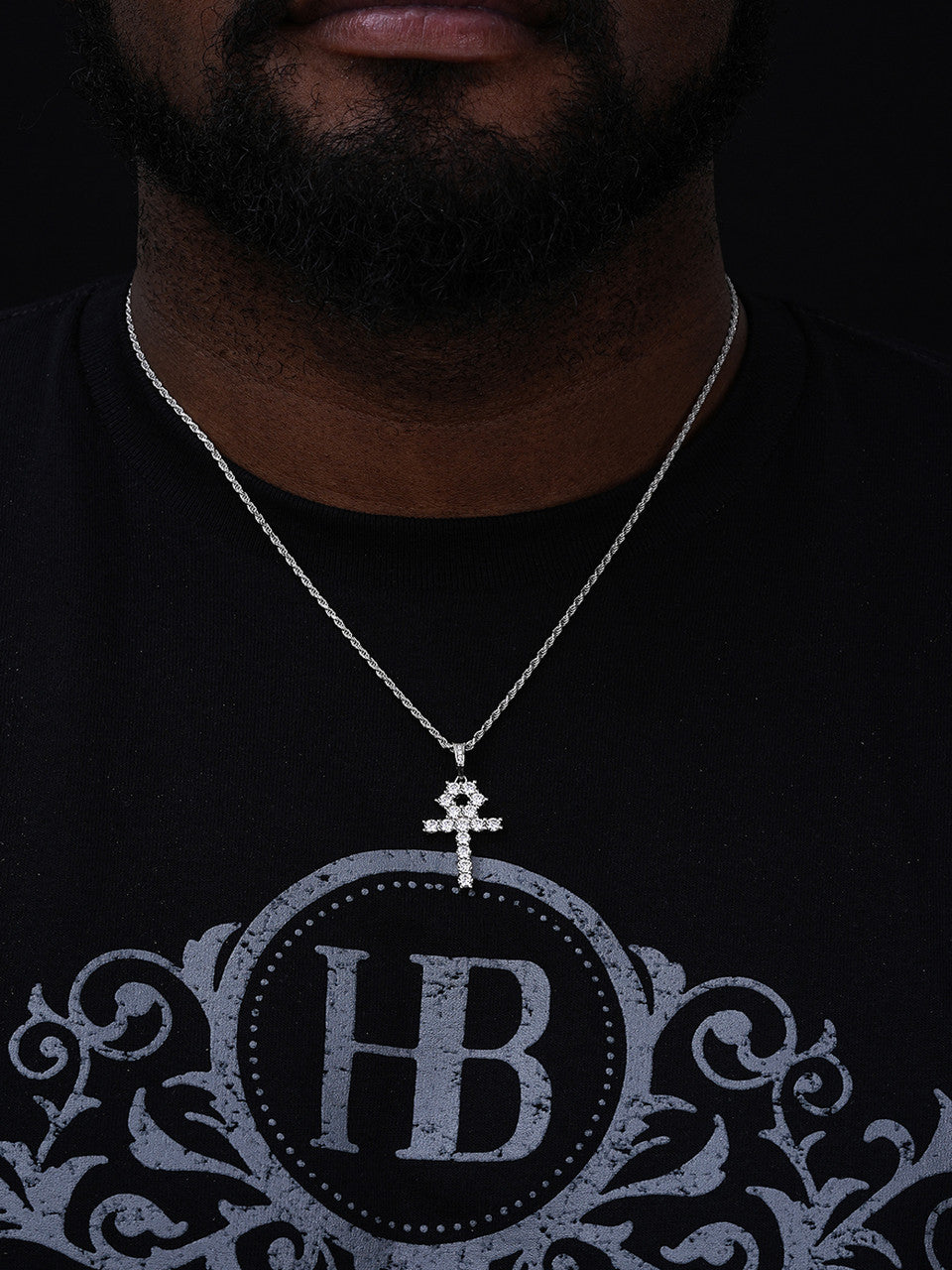 Tennis Egyptian Ankh Cross Pendant Necklace Gold Plated Silver