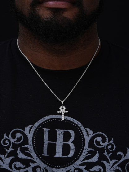 Egyptian Ankh Tennis Cross - 14k Yellow Gold Vermeil Or 925 Silver - CZ Stones - Small 1.5"